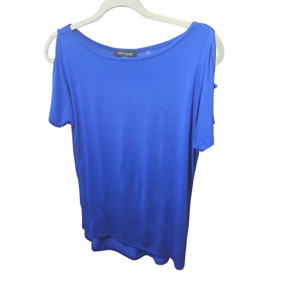Cable & Gauge Womens Royal Blue Cold Shoulder Top With Gold Accents XS New With - Picture 1 of 6